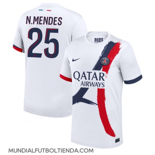 Camiseta Paris Saint-Germain Nuno Mendes #25 Segunda Equipación Replica 2024-25 mangas cortas